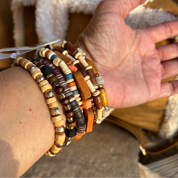 Wood Natural Brown Tones Multi Stand Bracelet NWT - Picture 7 of 9